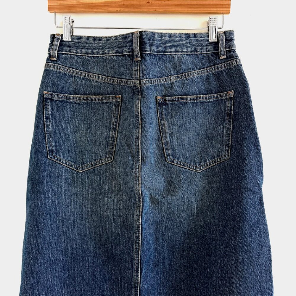 New Zara Long Blue Denim Maxi Skirt Front Slit Skirt Size Small - Picture 7 of 9
